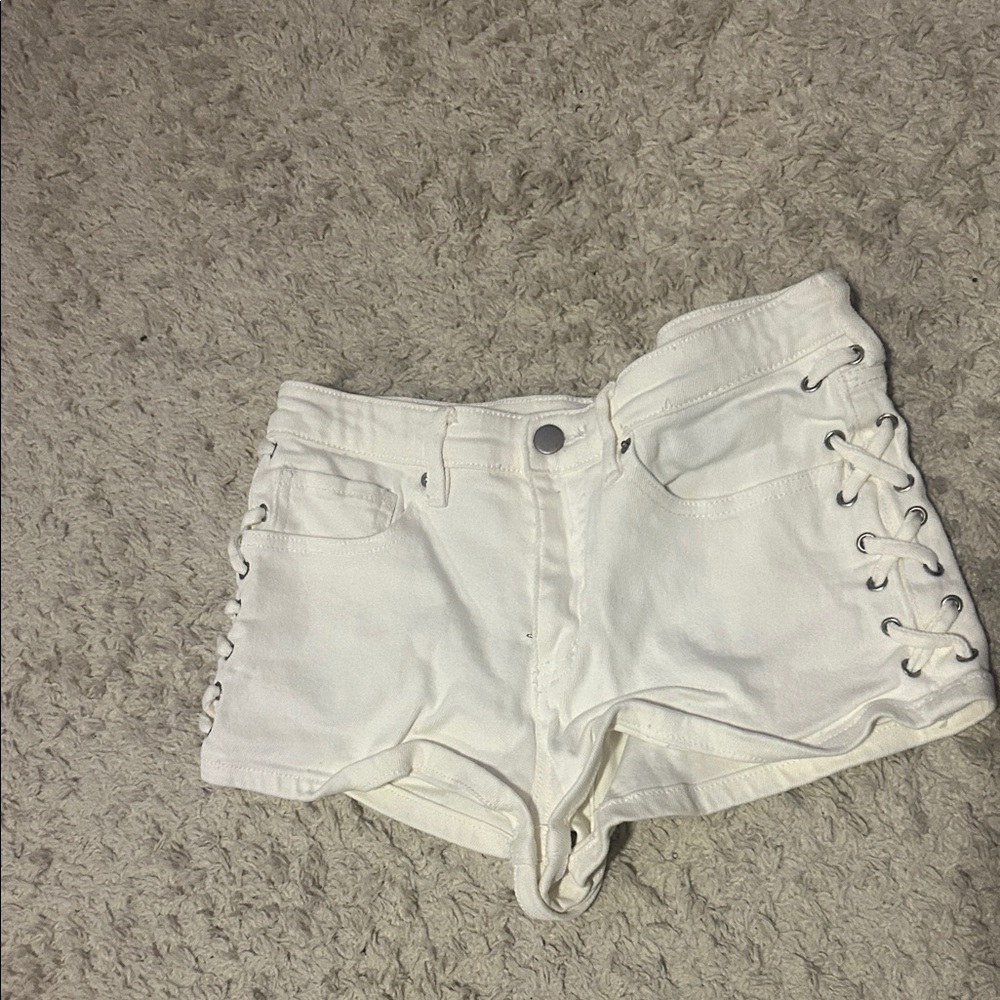 Fashion Nova White Lace-Up Jean Shorts